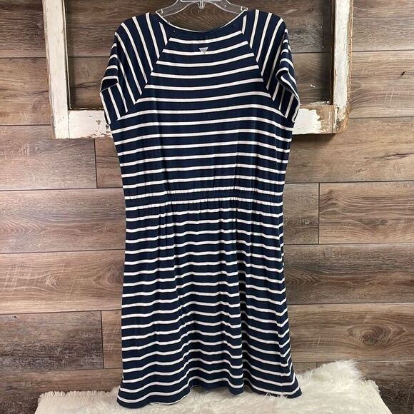 COLUMBIA Blue White Striped Nautical Drawstring Waist Omni Wick Shirt Dress Sz X - Picture 5 of 8